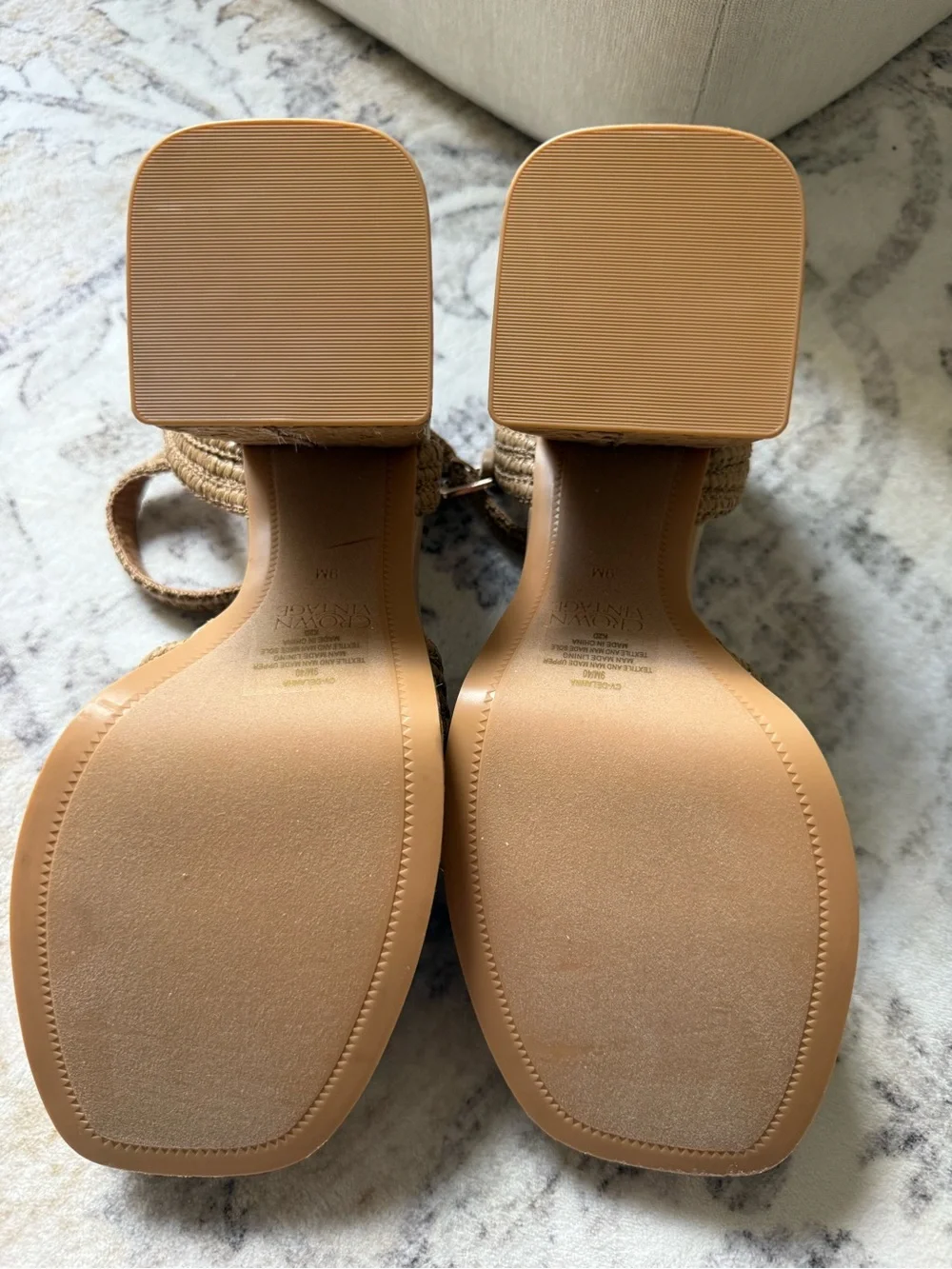 Woven Tan Platform Block Heel Sandals - Women